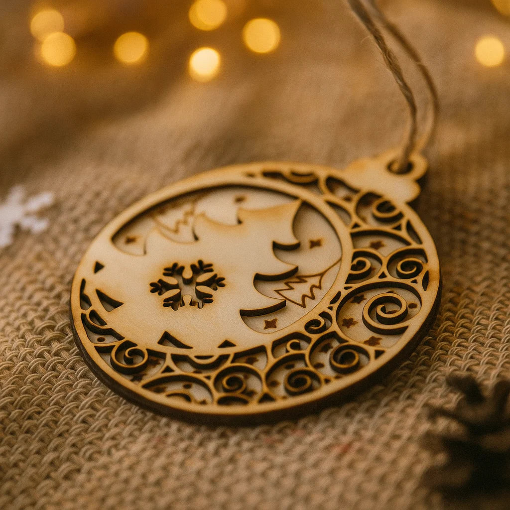 Wooden Christmas Bauble Ornament – Laser-Cut Holiday Designs